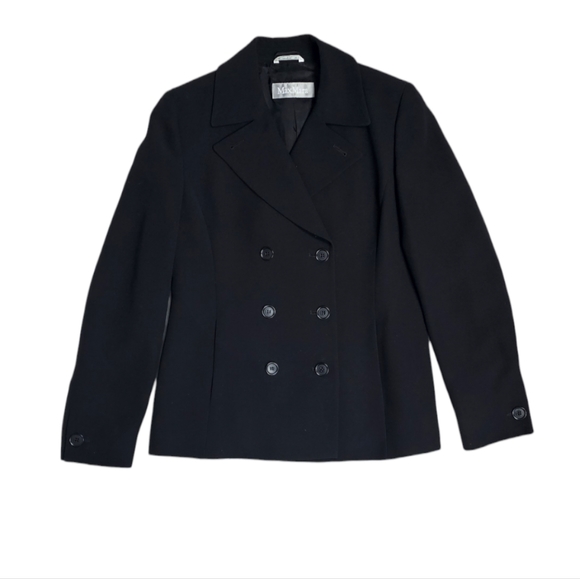 Max Mara Double Breasted  Black Blazer Jacket Wool Blend Size 12 Made In Italy - Picture 6 of 13